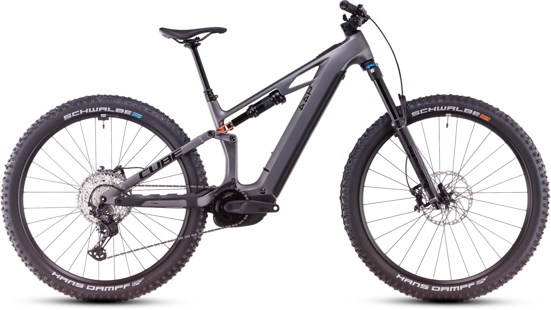 Cube Stereo Hybrid ONE44 HPC SLX 800 slabgrey n orange 2025 - Sähköpyörä Täysjousitetut Maastopyörä
