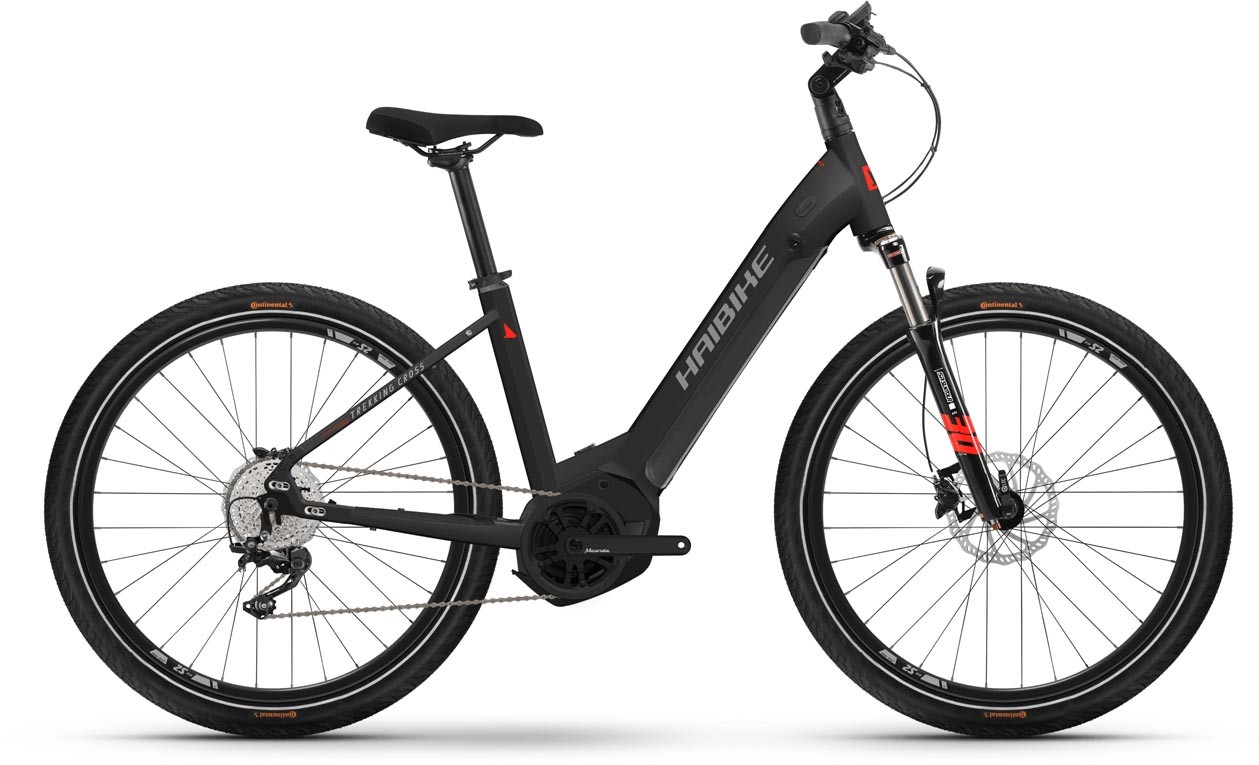 Haibike Trekking 6 Cross Matte Blk Red Reflex 2022 - E-Bike Crosspyörä Matala pääsy