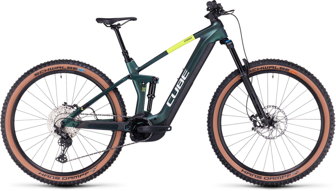 Cube Stereo Hybrid 140 HPC SLX 750 goblin n yellow 2023 - Sähköpyörä Täysjousitetut Maastopyörä