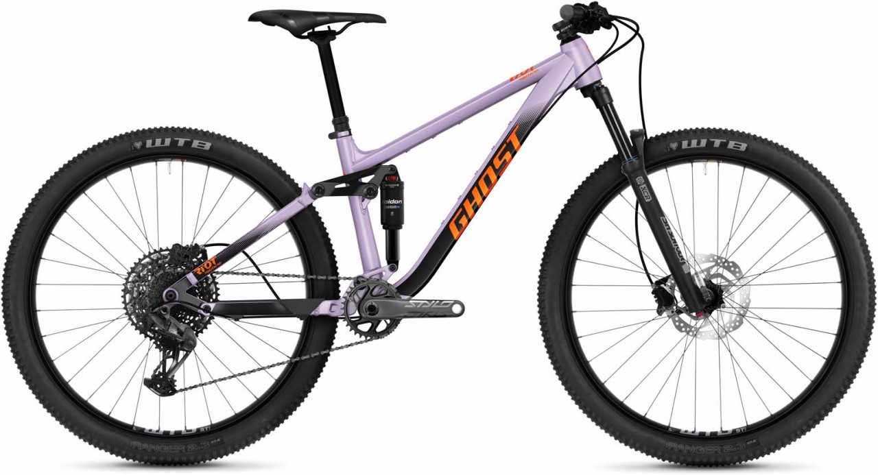 Ghost Riot Youth Pro AL U purple grey / black / monarch orange matt 2023 - Täysjousitetut Maastopyörä