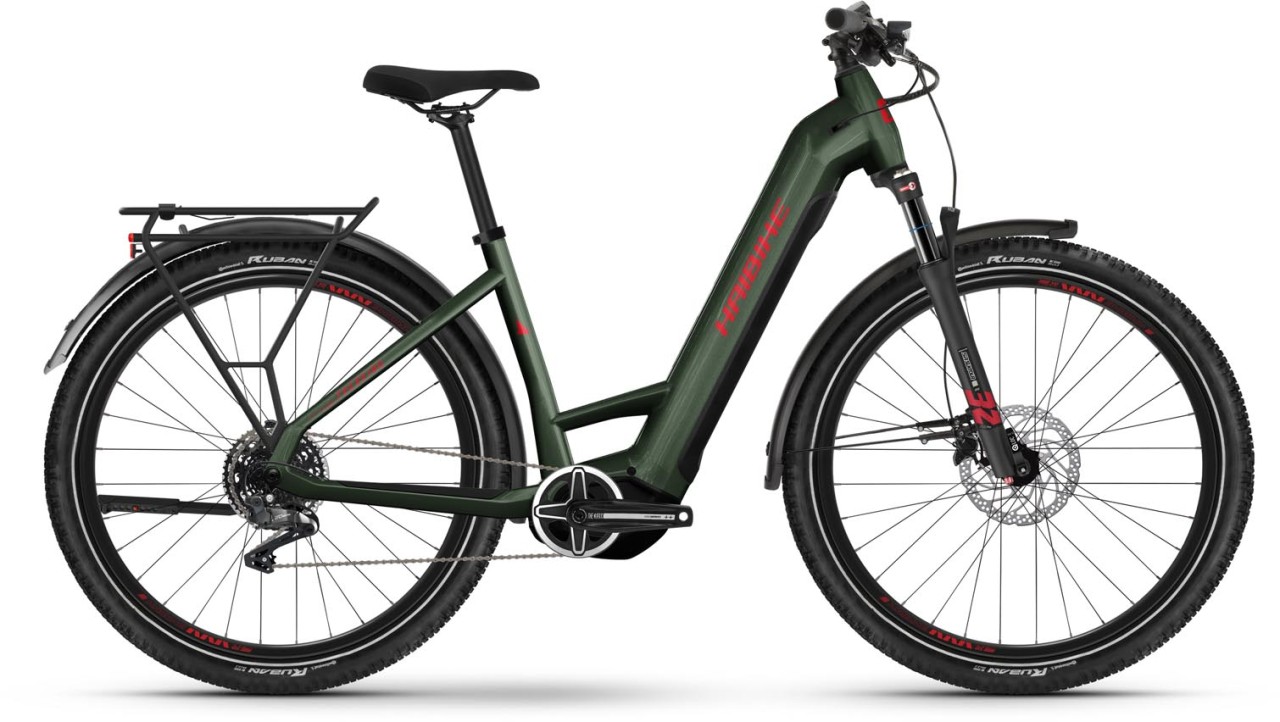 Haibike Trekking 5 olive / red gloss 2024 - Sähköpyörä Trekking Pyörä Matala pääsy