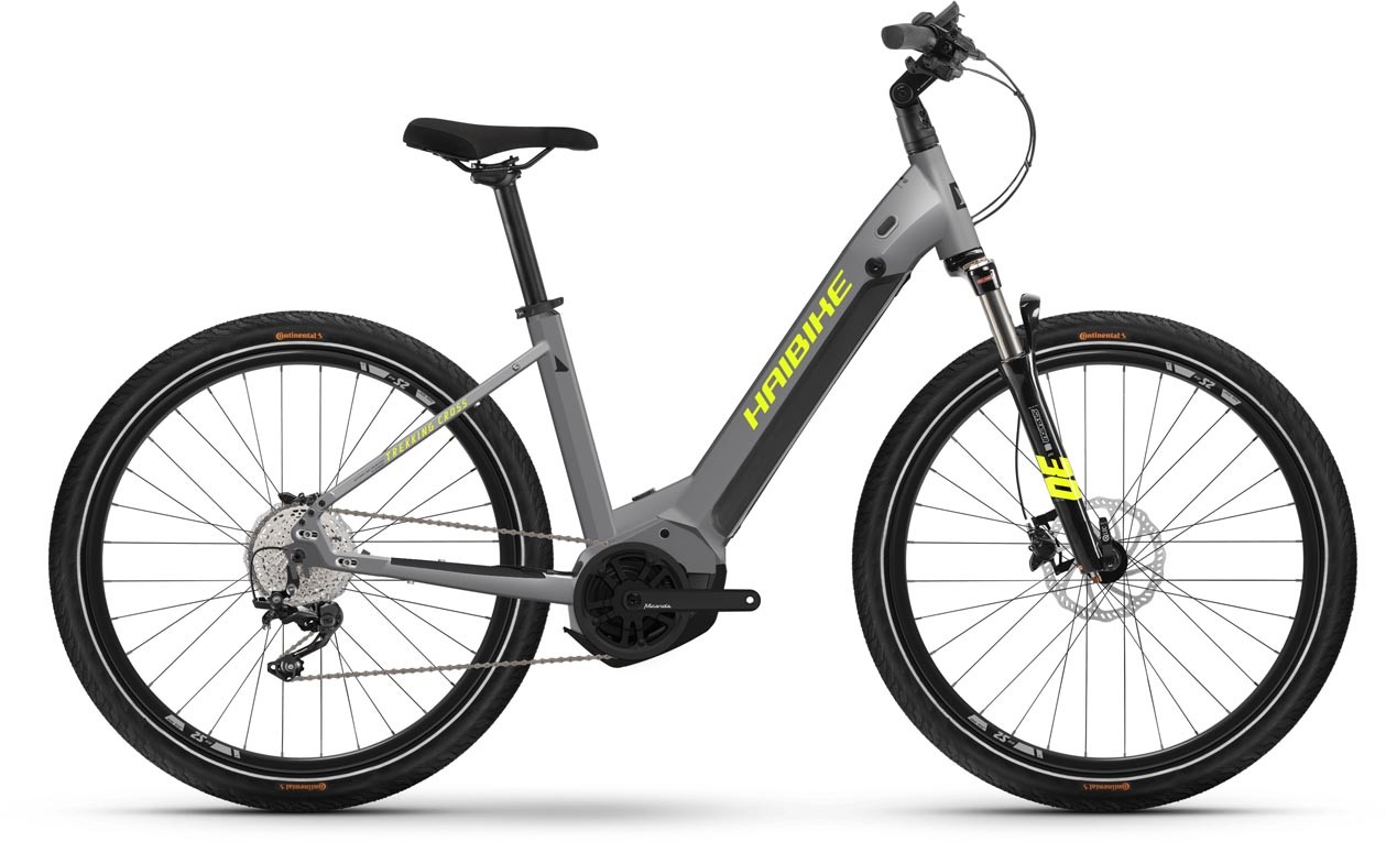 Haibike Trekking 6 Cross Gloss Grey Neon 2022 - E-Bike Crosspyörä Matala pääsy